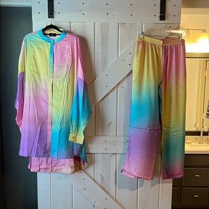 Dressed in LALA Satin Playsuit in Rainbow Daydream - NWT!